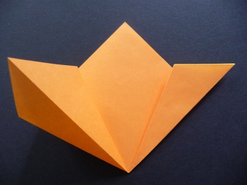 7. Unfold and open up one side. Flatten and crease well.